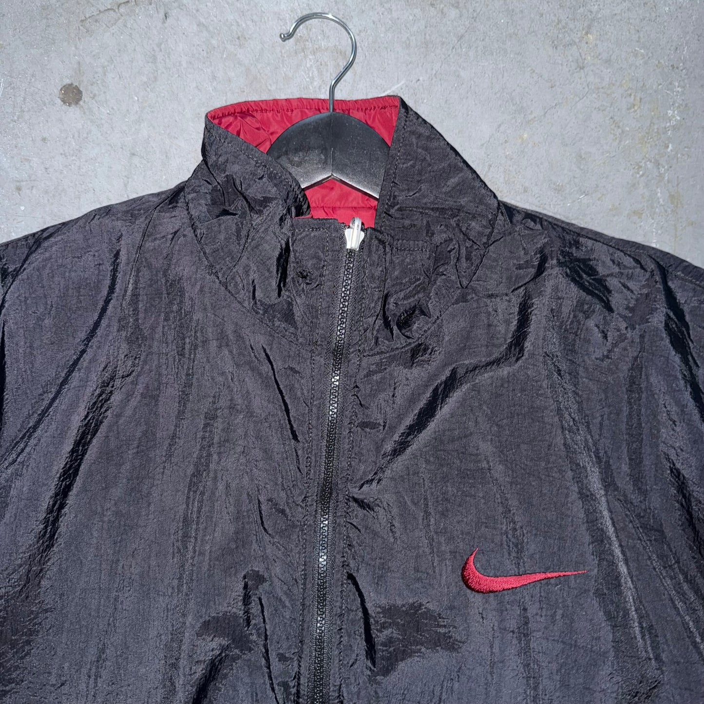 Vintage 90s Nike Large Big Swoosh Reversible BLACK/MAROON Winter Jacket