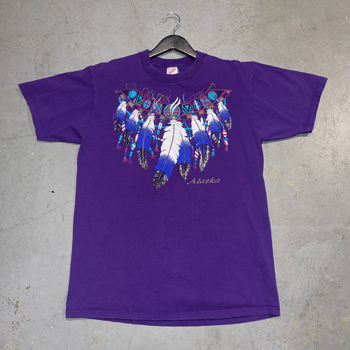 Vintage 1990s Alaska Native feather T-Shirt  Size Large