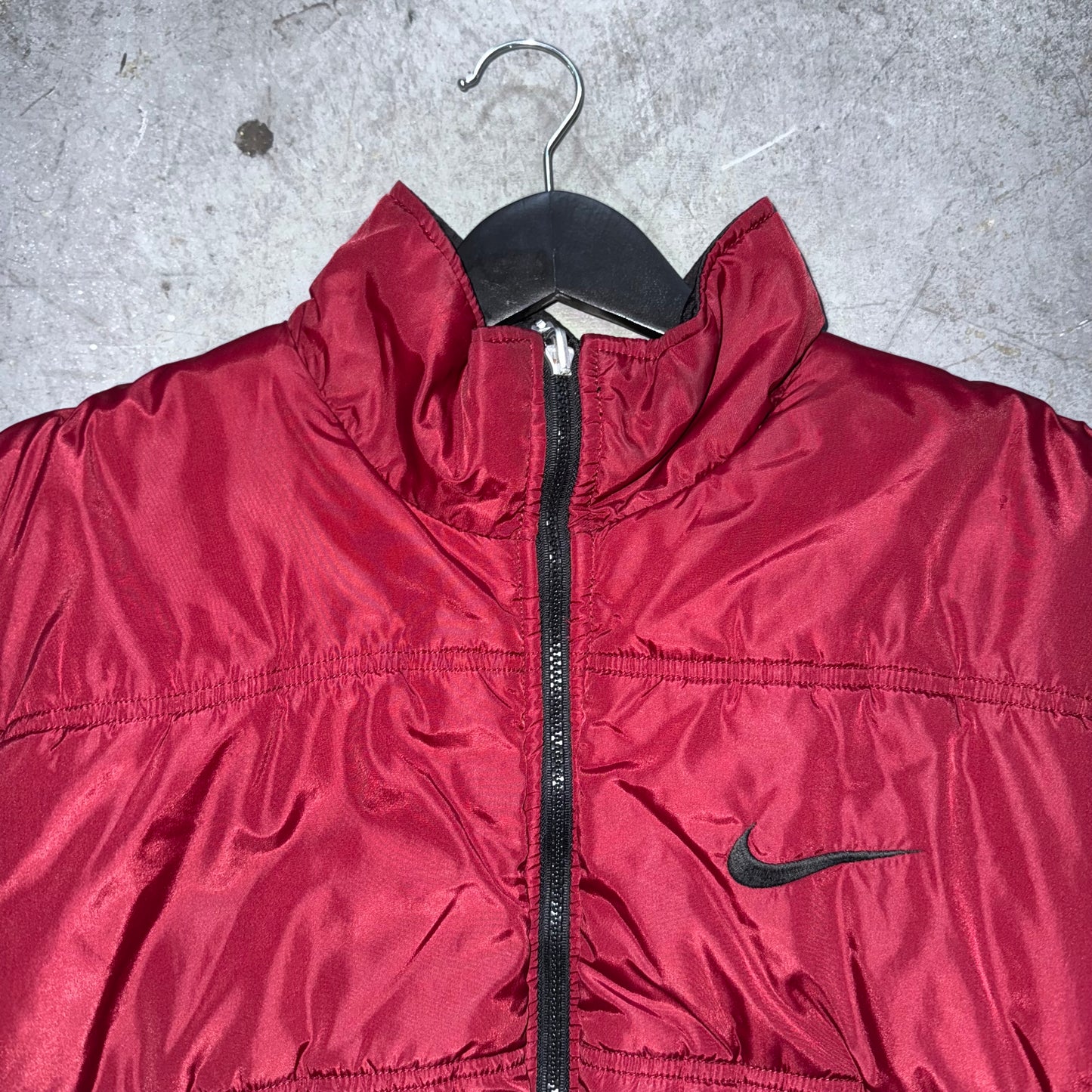 Vintage 90s Nike Large Big Swoosh Reversible BLACK/MAROON Winter Jacket