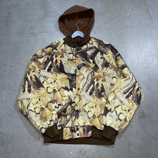 Vintage Photo Stalk Hunting camouflage Faux hoodie Bomber Jacket. Size Large/XL