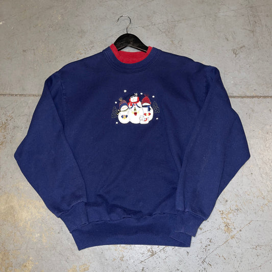 99-00 Top Stitch Snowman embroidered faux double collar sweatshirt. Size Medium