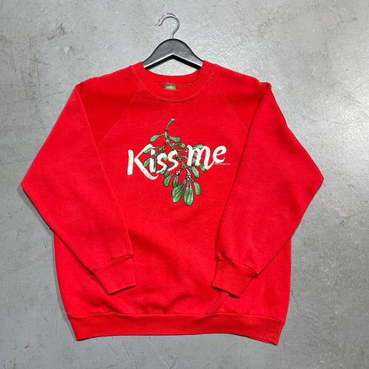 Vintage 80’s Kiss Me Mistletoe Crewneck. Size Large