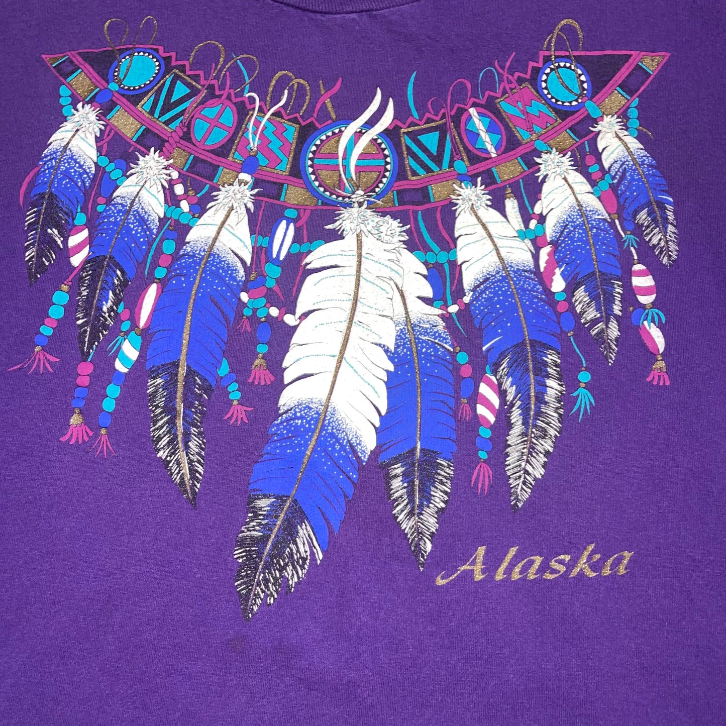 Vintage 1990s Alaska Native feather T-Shirt  Size Large