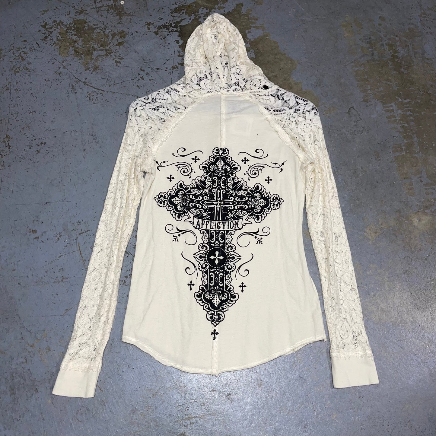 Affliction Y2K Longsleeve Hooded Shirt. Size Small.