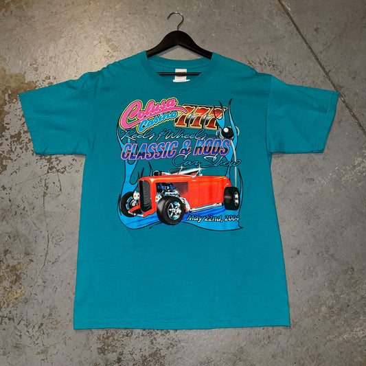 Y2k Colusa Casino Reels & Wheels Classic Rods Car Show T-Shirt.L