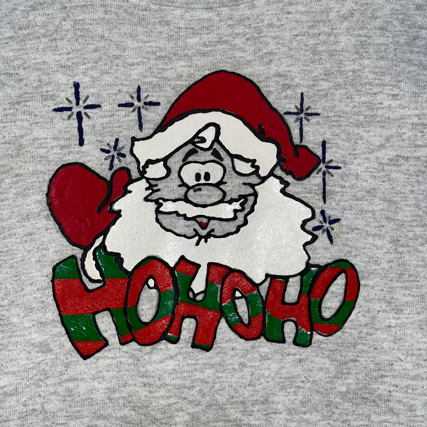 Vintage Jerzees Custom “HoHoHo” Santa Puff painted sweatshirt. Size Large