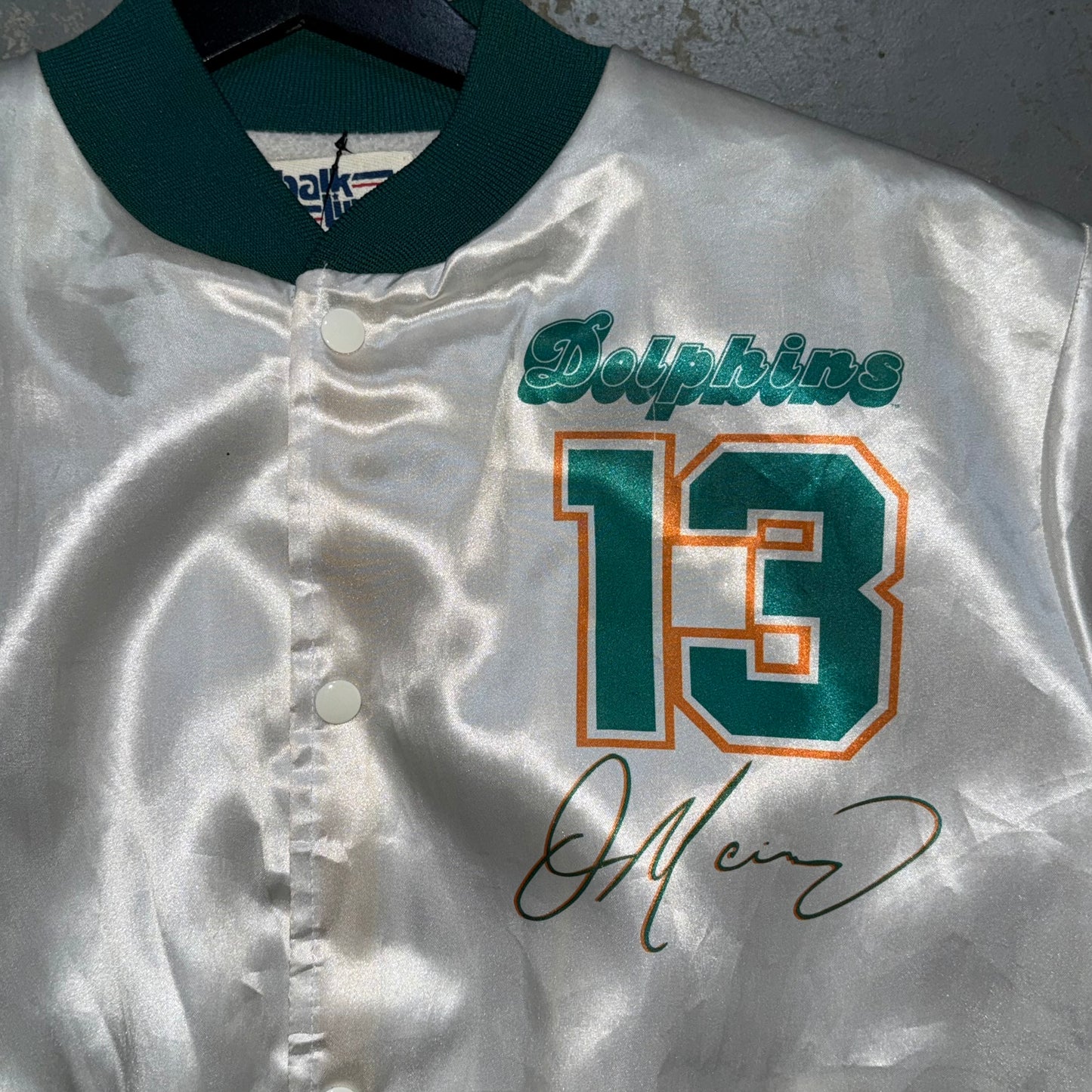 Vintage 1990s Dan Marino Miami Dolphins Double Sided Chalk Line FANIMATION Jacket. Size Large