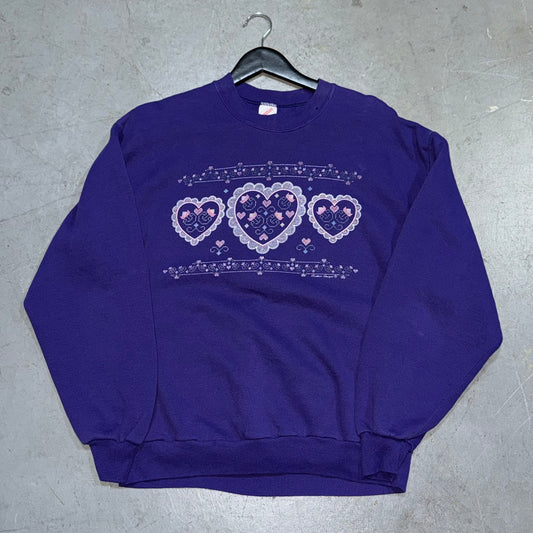 Vintage Purple Jerzees Cute Heart Crewneck. Size L