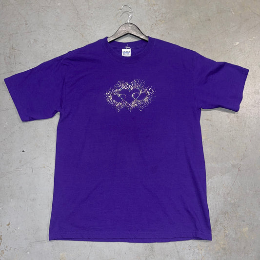 Y2K Purple and gold rhinestone t-shirt.  Size Large