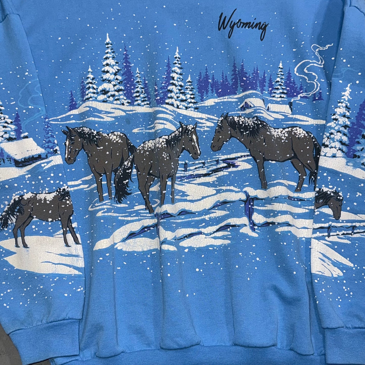 Vintage 90’s AOP Wyoming Winter Crewneck. Size L