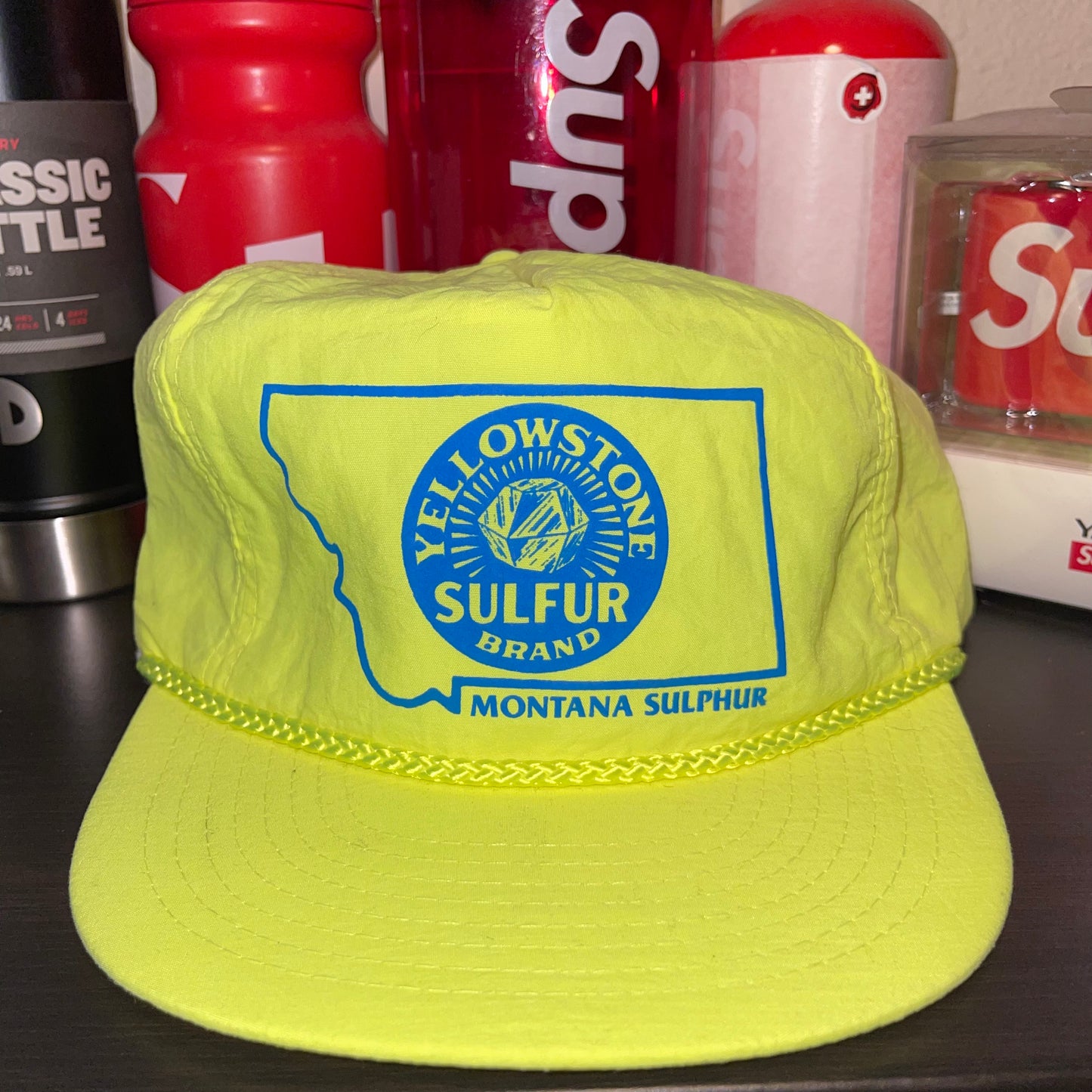 Yellowstone Sulphur Brand Hat Yellow Vintage velcroback Montana Sulfur